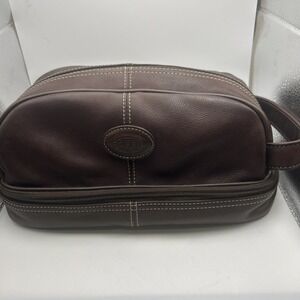Fossil Brown Pebbled Leather Dopp Kit Toiletry Shaving Kit Travel Bag